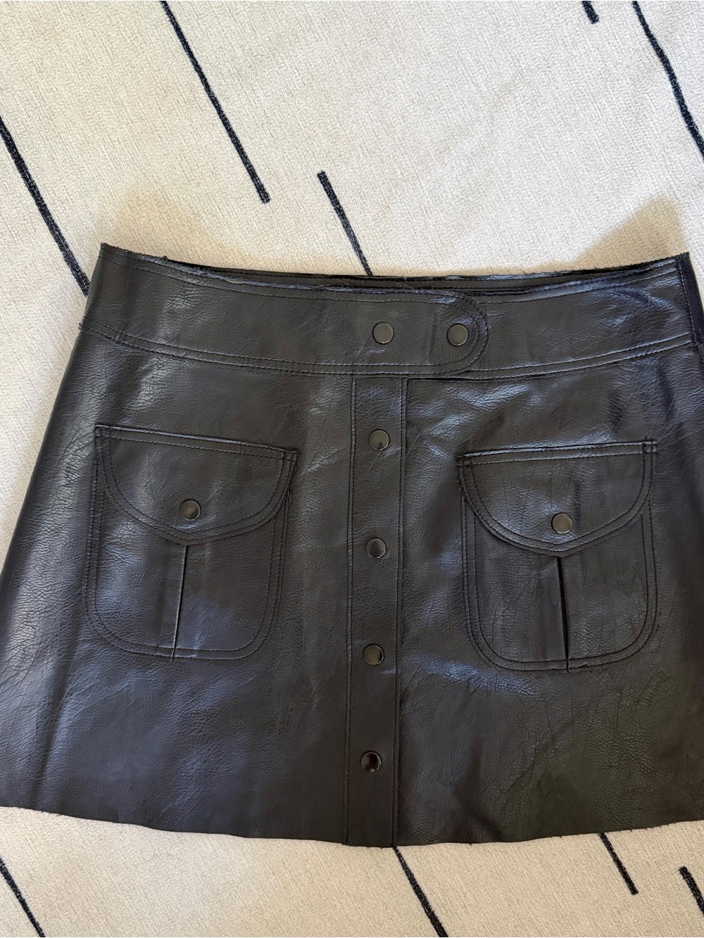 Zara Black Faux Leather Button-Front Mini Skirt